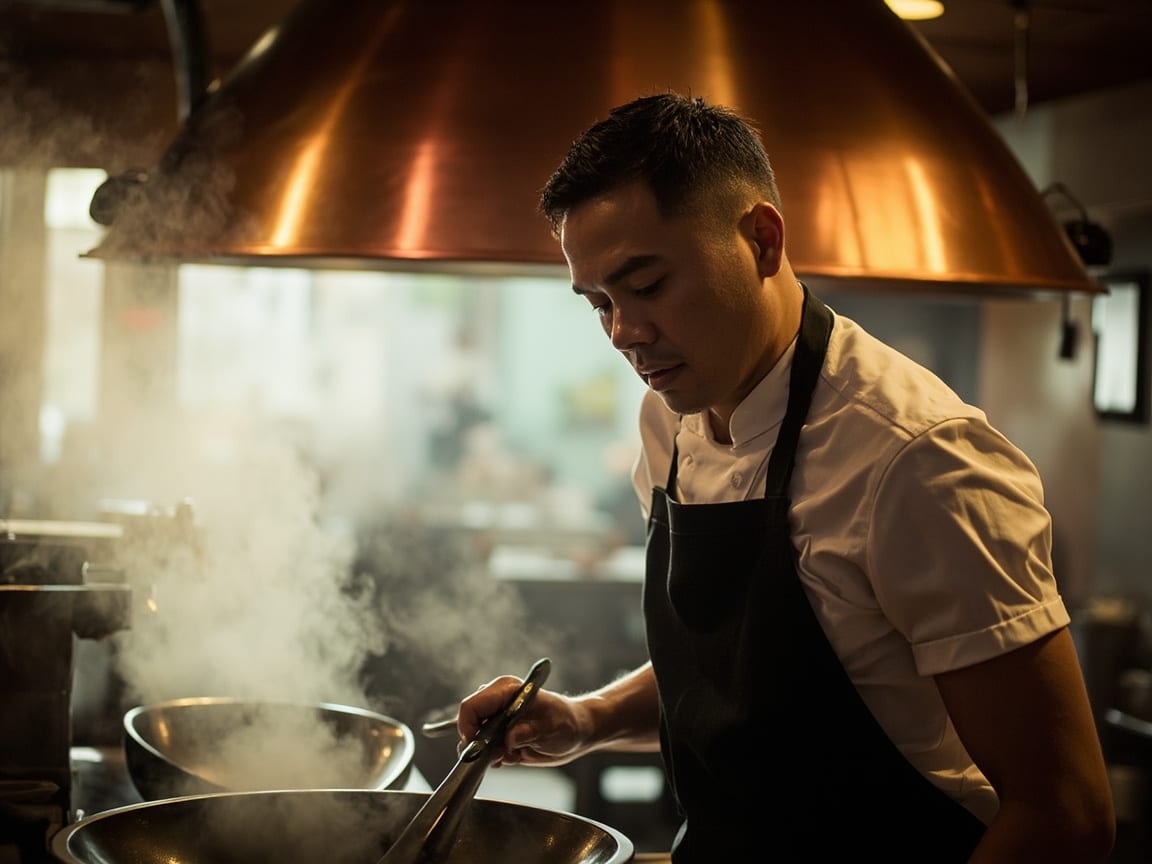 Chef working the cookline at ML Kitchen